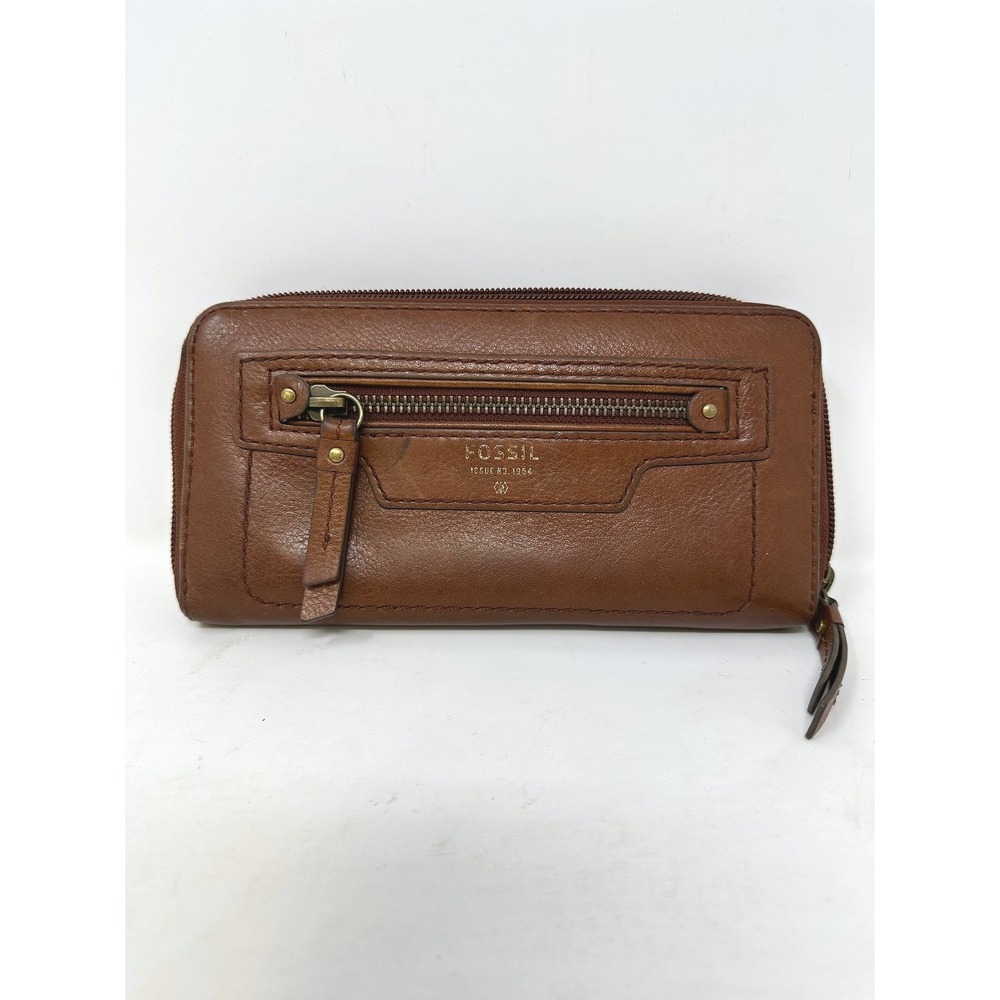 Fossil Leather Zip Around Wallet Brown